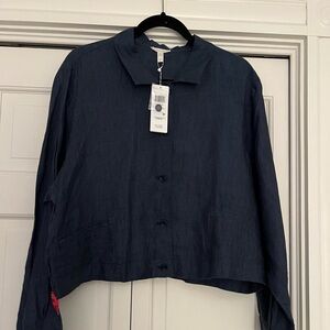 Eileen Fisher Organic Handkerchief Linen Classic Collar Jacket Indigo NWT sz L/G